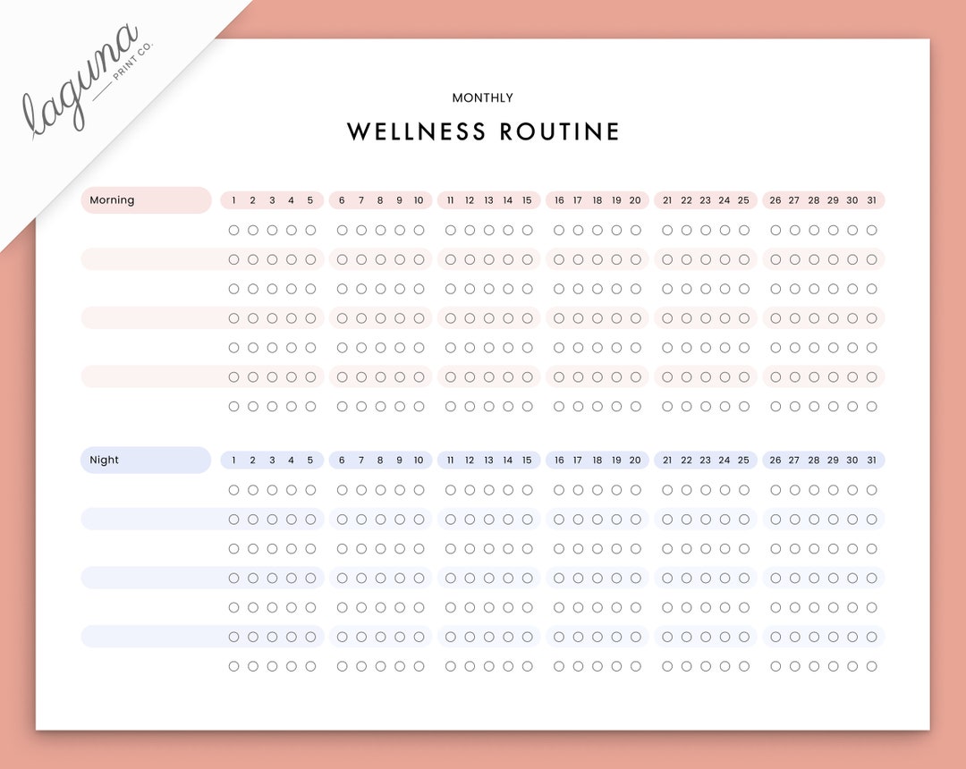 Create Monthly Wellness Routine Monthly Wellness Tracker, Skincare Routine Printable, Self Care Planner ...