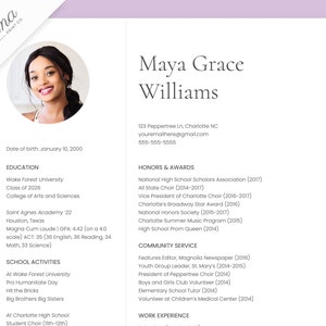 Sorority resume template with Photo, Google Docs, Social Resume, Sorority recruitment resume, Sorority Rush resume with photo