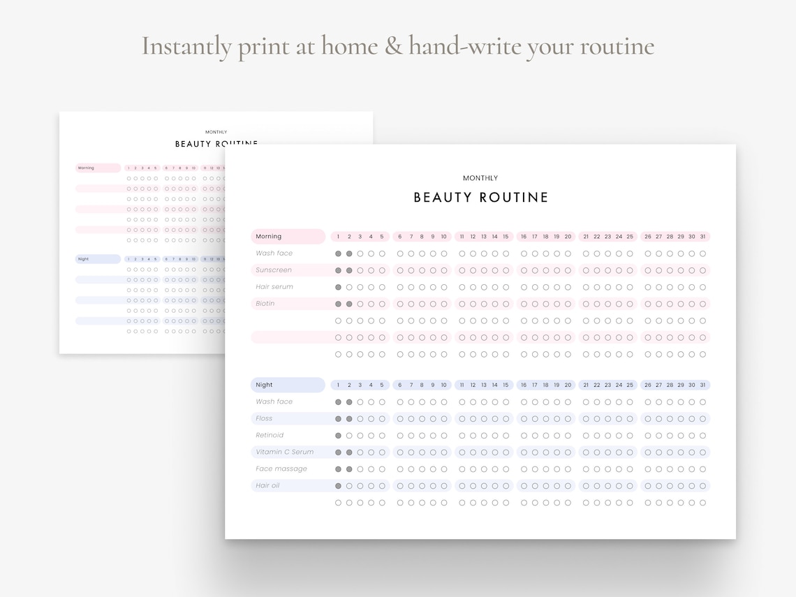 Monthly Beauty Skincare Tracker, Skincare Routine Printable, Self Care ...