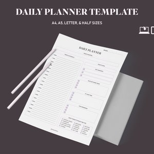 Simple Daily Planner Printable, Fillable PDF, Goal Setting, Hourly, Mindset, Letter A4 A5 Half, Instant Download