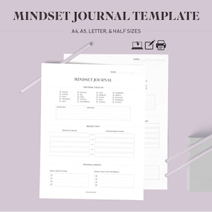 Mindset Daily Reflection Journal Printable, Fillable PDF, Mindset, Intention Setting, Mood Tracker, Letter A4 A5 Half, Instant Download