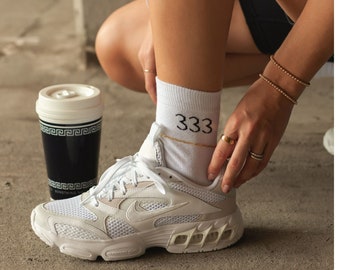 333 SUPPORT Angel Number Socks | Quarter Ankle Socks, Ethical Style, White with Black Print