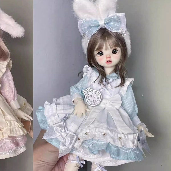 BJD Kleidung YoSD Napi TF gl Kleid + Schürze + Bustle + Hasenhut für 1/6 BJD Puppenoutfit