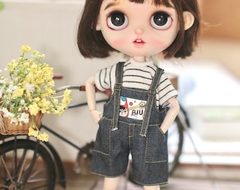 Blythe Doll Clothes - TShirt + Overall shorts Set for Neo Blythe Doll OB24 Azone Outfit