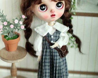 Blythe Doll Clothes - Big Collar Shirt + Plaid Dress School Uniform Style for Neo Blythe Doll OB24 azone Outfit