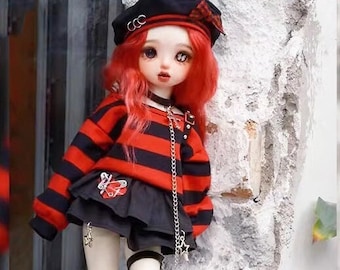 BJD doll clothes yosd neo blythe imda3.0 _ Shirt + Pleated Skirt + Beret Hat + Knee Socks + Choker Necklace Set outfit