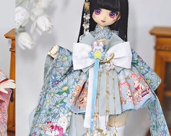 BJD Doll Clothes YoSD msd mdd kumako Fusion Kimono and Headdress Set 1/6 1/4 BJD outfit xys08