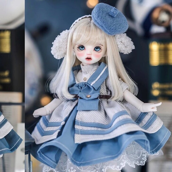 BJD Kleidung YoSD Napi TF gl Kleid + Hut + Tasche + Socken Set für 1/6 BJD Puppenoutfit