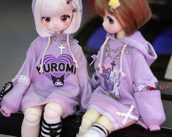 BJD Doll Clothes YoSD MSD MDD kumako Hoodie + Socks + Hair Clip + Necklace Set for 1/6 1/5 1/4 bjd outfit