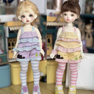 YoSD MSD Kumako Strap Tank Top + Shorts + Knee socks Set for 1/6 1/4 22cm 35cm BJD Doll Clothes outfit