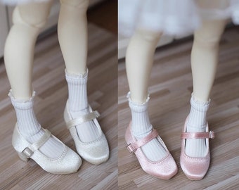 BJD Shoes YoSD 35cm MSD Mary Jane Shoes w heel for 1/6 1/5 1/4 BJD doll shoes - White Pink