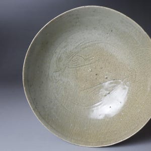 Goryeo Celadon Bowl: Korean Antique Stoneware Phoenix Decoration