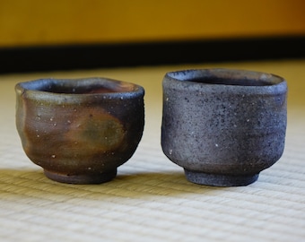 Studio Pottery - Two Bizen sake cups made about 20 years ago Bizen ware Pottery
