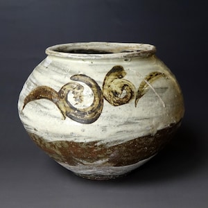 Korean Buncheong Stoneware Jar with White Slip and Iron-brown Brush Decoration
