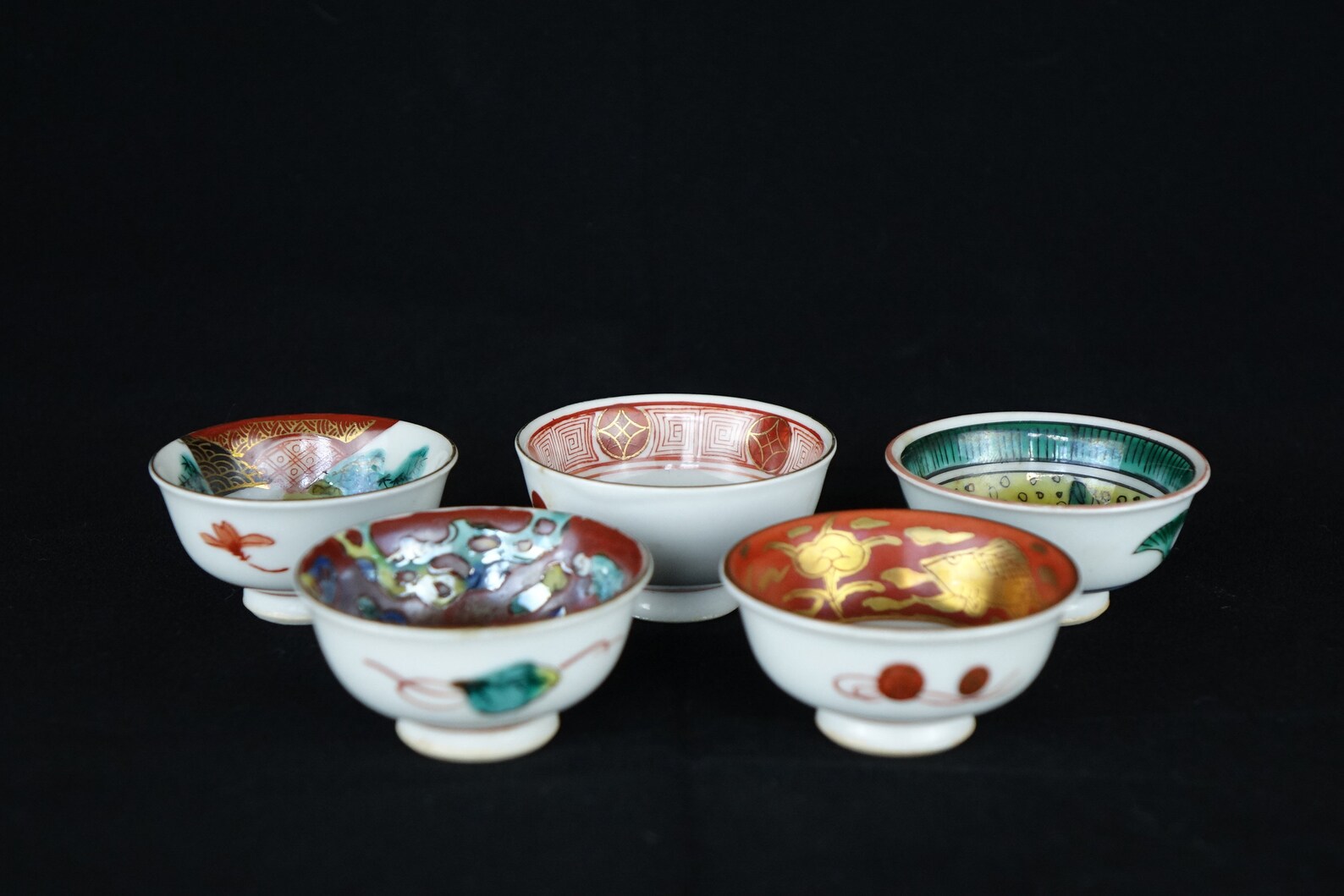 Vintage Japanese Kutani Ware Porcelain Sake Set of 5 cups made Etsy