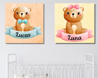 Teddy Bear Nursery Canvas Wall Art Decor for Boys and Girls, Personalized Baby Boy Baby Girl Room Decor Girl Nursery Boy Nursery
