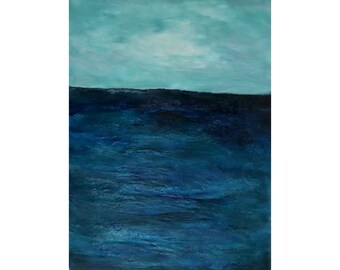 Contemporary Encaustic Seascape | Original Abstract Painting | Same Sea | 16th Anniversary Art | Wax on Cradled Wood Panel | 9” x 12” x 1.5”