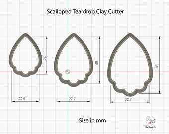 Scalloped Teardrop Clay Cutter  for Polymer Clay | 3D Printed Clay Cutter