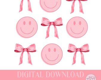 Kokette Valentinstag PNG, Schleife PNG, Kokette PNG, Rosa Bögen PNG, Smiley Gesicht PNG, Smiley Gesicht Bögen PNG