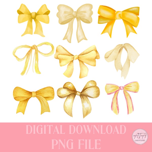 Coquette Valentines PNG, Bow PNG, Coquette PNG, yellow Bows png, Soft girl era png, spring png