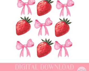 Coquette Valentines PNG, Bow PNG, Coquette PNG, Strawberry, Bows and strawberries, fresa png,