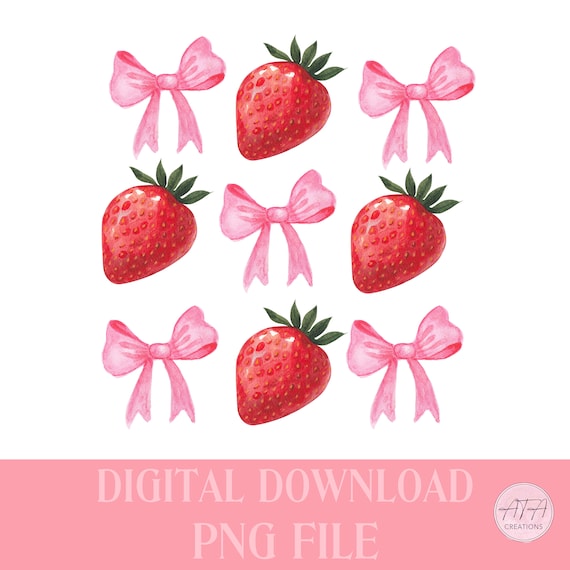 Coquette Valentines PNG, Bow PNG, Coquette PNG, Strawberry, Bows and strawberries, fresa png,
