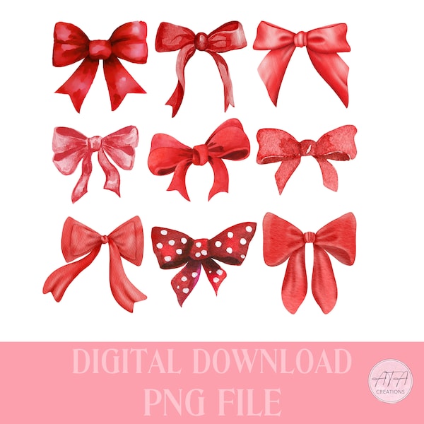 Coquette Valentines PNG, Bow PNG, Coquette PNG, Red Bows png, Soft girl era png
