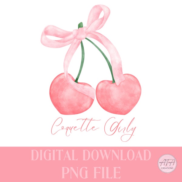 Coquette Valentines PNG, Bow PNG, Coquette PNG, Cherries, Bows and Cherries