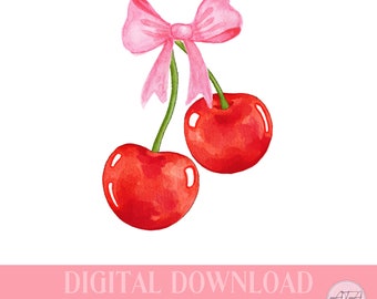 Coquette Valentines PNG, Schleife PNG, Coquette PNG, Kirschen, Schleifen und Kirschen