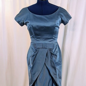 1960's Vintage Light Blue Satin Cocktail Wiggle Dress Size Large