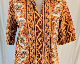 Rare chemise hawaïenne aux pieds nus des années 1960 du Queen's Surf Barefoot Bar, Waikiki taille petite femme