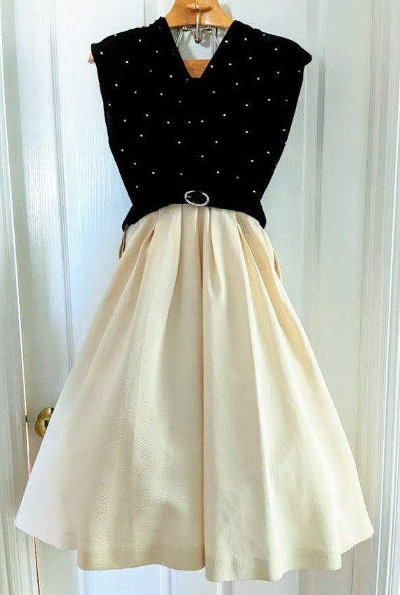 Vintage 1950's Black and Cream Cocktail Dress and… - image 1