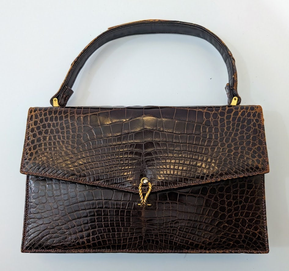 Antique crocodile handbag best sale