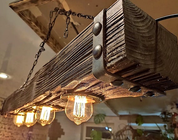 kroonluchter houten balk rustieke lamp hangend - Etsy Nederland