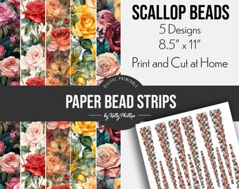 Roses | Printable Digital Paper Bead Strips | Scallop Paper Beads