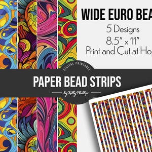 Può includere: Strisce di perline di carta stampabili per realizzare perline euro larghe. Il design presenta cinque diversi motivi astratti colorati. Ogni striscia misura 8,5 pollici per 11 pollici.