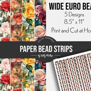 Roses | Printable Digital Paper Bead Strips |Wide Euro Bead