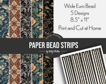 Victorian Patterns | Printable Digital Paper Strips | Wide Euro Bead