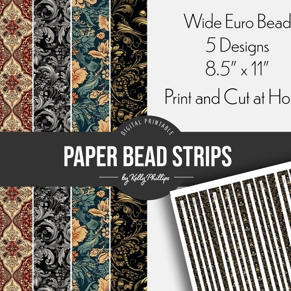 Victorian Patterns | Printable Digital Paper Strips | Wide Euro Bead