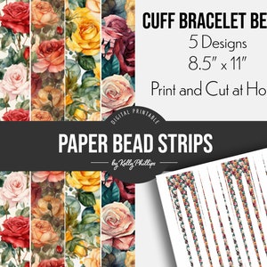 Roses | Printable Digital Paper Bead Strips | Cuff Bracelet Paper Beads