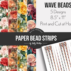 Roses | Printable Digital Paper Bead Strips | Wave Paper Beads
