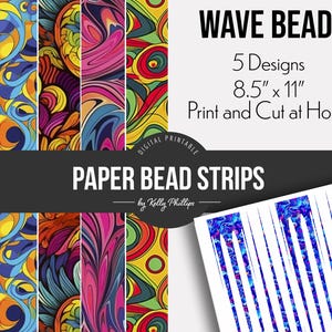 Motivi psichedelici / Strisce di carta digitale stampabili / Perline ondulate