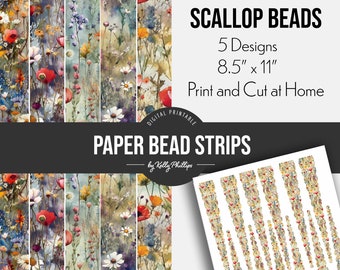 Fields of Wildflowers | Printable Digital Paper Strips | Scallop Beads