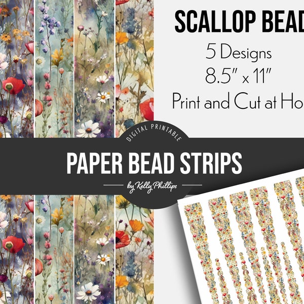 Fields of Wildflowers | Printable Digital Paper Strips | Scallop Beads