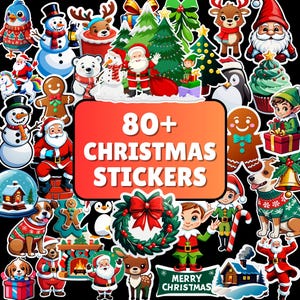 Cute Christmas Stickers PNG | Printable Holiday Stickers Bundle | Digital Download | Kawaii Xmas Clipart | DIY Planner Stickers