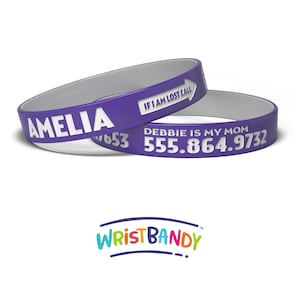 Child ID Bracelet Custom Engraved Silicone Identity Wristband Child Name Bracelet Engraved Bracelet Child Identification Bracelet Purple