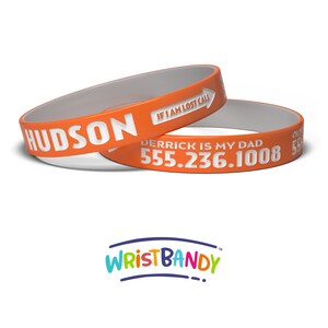 Child ID Bracelet Custom Engraved Silicone Identity Wristband Child Name Bracelet Engraved Bracelet Child Identification Bracelet Orange