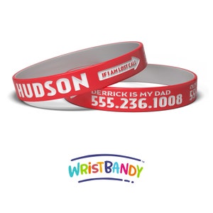 Child ID Bracelet Custom Engraved Silicone Identity Wristband Child Name Bracelet Engraved Bracelet Child Identification Bracelet Red