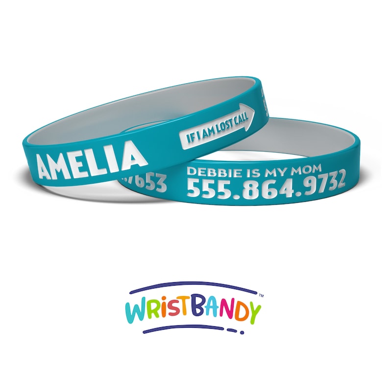 Child ID Bracelet Custom Engraved Silicone Identity Wristband Child Name Bracelet Engraved Bracelet Child Identification Bracelet Teal