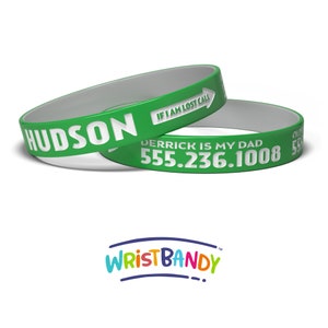 Child ID Bracelet Custom Engraved Silicone Identity Wristband Child Name Bracelet Engraved Bracelet Child Identification Bracelet Green